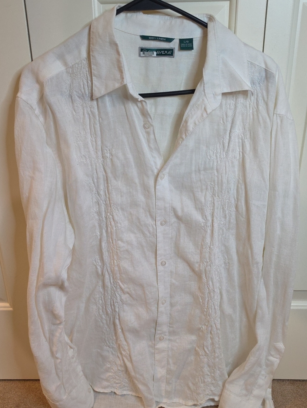 Cubavera White Linen Embroidered Casual Button-Down Shirt